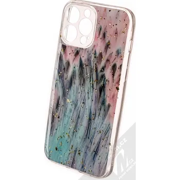 Pouzdro na mobilní telefon 1Mcz Gold Glam Páv Skinny TPU ochranný kryt pro Apple iPhone 13 Pro Max růžová mátově zelená (pink mint green)