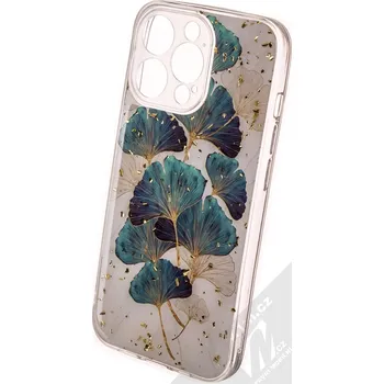 Pouzdro na mobilní telefon 1Mcz Gold Glam Lístky Skinny TPU ochranný kryt pro Apple iPhone 13 Pro bílá zelená (white green)