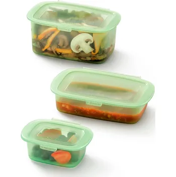 Dóza na potraviny Lékué, Sada silikonových dóz na skladování potravin Reuse Boxes 3ks, zelená