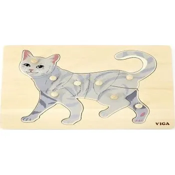 Dřevěná hračka Montessori dřevěná skládačka s úchyty - KOČKA