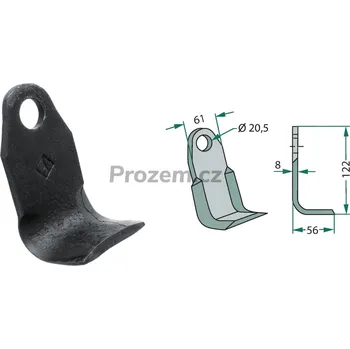 Mulčovací zahnutý nůž pro Perfect, Tünnißen & Stocks, 122/8/20,5 mm