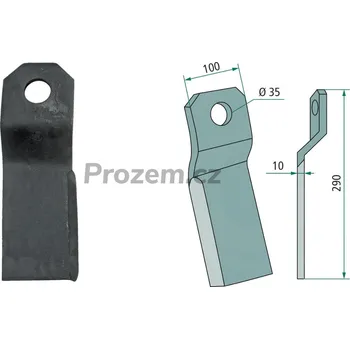 Pracovní nůž Mulčovací nůž levý, přetočený krátký pro Szolnoki, 269RZ3, 290/10/35 mm
