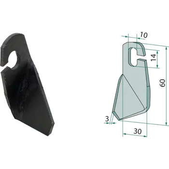Pracovní nůž Mulčovací nůž pravý, broušený pro Amazone, 995779, 60/3/10x14 mm