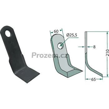Mulčovací Y-nůž 45° pro Maschio, Terranova, Vogel & Noot, 11019006, T40005142, 210/8/25,5 mm