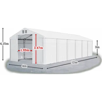 Zahradní stan Skladový stan 4x12x3m střecha PVC 560g/m2 boky PVC 500g/m2 konstrukce POLÁRNÍ Bílá Bílá Bílá