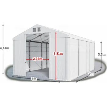Zahradní stavba Skladový stan 5x7x3,5m střecha PVC 580g/m2 boky PVC 500g/m2 konstrukce ZIMA PLUS Bílá Bílá Bílá