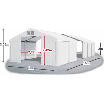 Zahradní stan Skladový stan 6x16x2m střecha PVC 620g/m2 boky PVC 620g/m2 konstrukce ZIMA Bílá Bílá Bílá