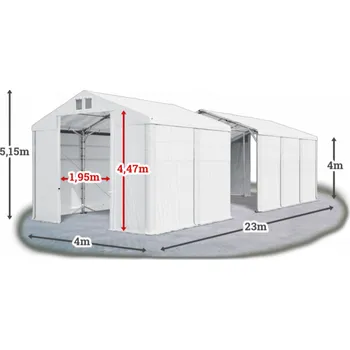 Zahradní stavba Skladový stan 4x23x4m střecha PVC 580g/m2 boky PVC 500g/m2 konstrukce POLÁRNÍ PLUS Bílá Bílá Bílá