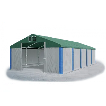 Zahradní stan Skladový stan 4x12x2m střecha PVC 560g/m2 boky PVC 500g/m2 konstrukce POLÁRNÍ PLUS Zelená Šedá Modrá
