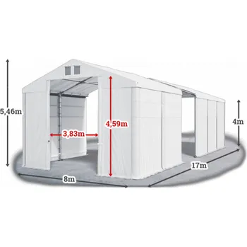 Zahradní stan Skladový stan 8x17x4m střecha PVC 580g/m2 boky PVC 500g/m2 konstrukce ZIMA Bílá Bílá Bílá