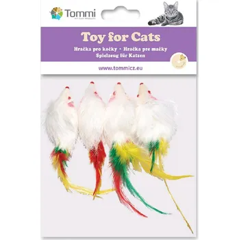 Hračka pro kočku Myška malá s peříčkem, 4x 5cm