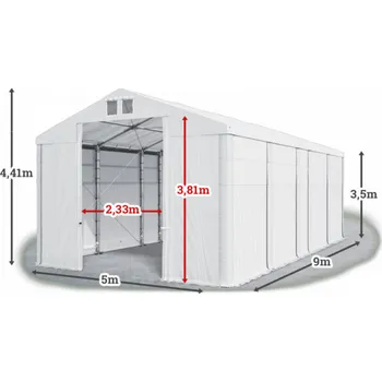 Zahradní stan Skladový stan 5x9x3,5m střecha PVC 580g/m2 boky PVC 500g/m2 konstrukce ZIMA PLUS Bílá Bílá Bílá