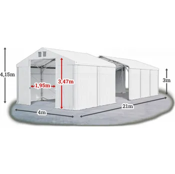 Zahradní stan Skladový stan 4x21x3m střecha PVC 580g/m2 boky PVC 500g/m2 konstrukce POLÁRNÍ PLUS Bílá Bílá Bílá