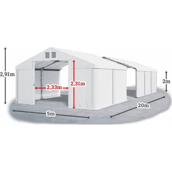 Zahradní stavba Skladový stan 5x20x2m střecha PVC 560g/m2 boky PVC 500g/m2 konstrukce ZIMA Bílá Bílá Bílá