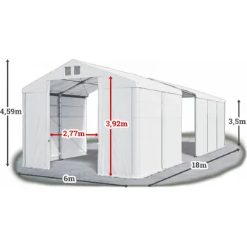 Zahradní stan Skladový stan 6x18x3,5m střecha PVC 560g/m2 boky PVC 500g/m2 konstrukce ZIMA PLUS Bílá Bílá Bílá