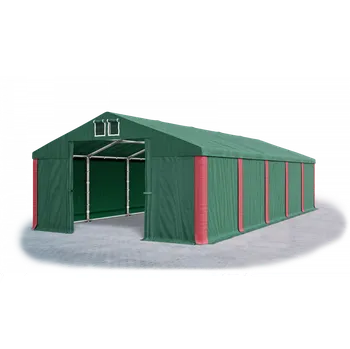 Zahradní stan Skladový stan 4x12x2m střecha PVC 560g/m2 boky PVC 500g/m2 konstrukce ZIMA PLUS Zelená Zelená Červená