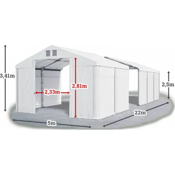 Zahradní stan Skladový stan 5x22x2,5m střecha PVC 620g/m2 boky PVC 620g/m2 konstrukce ZIMA Bílá Bílá Bílá