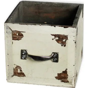 Zahradní dekorace Šuplík dřevo 14x14cm krém (542363)