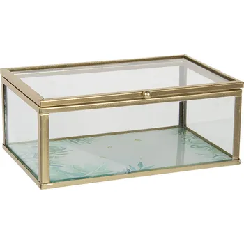 Šperkovnice Skleněná šperkovnice s květinovým dnem a zlatým lemováním - 14*8*6 cm