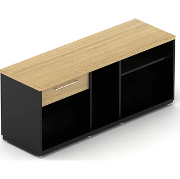 Zásuvkový kontejner NABYTEK-DESIGNOVY.CZ - DEKB141LP - Komoda kancelářská EPIC, policová s 1 zás., délka 140/160cm, 45cm hloubka, L/P, dub/černá