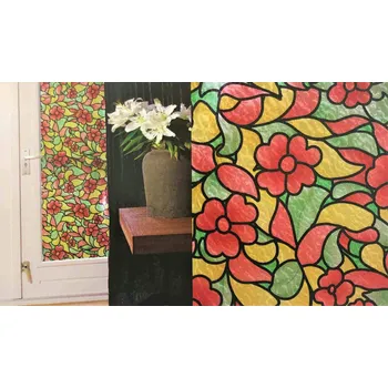 Okenní dekorace PATIFIX | samolepicí okenní fólie na sklo 11-2250 | šíře 45 cm | BAREVNÉ KVĚTY + Samolepicí tapeta barevné květy na okno a sklo (metráž) PATIFIX 11-2250 v šíři 45 cm