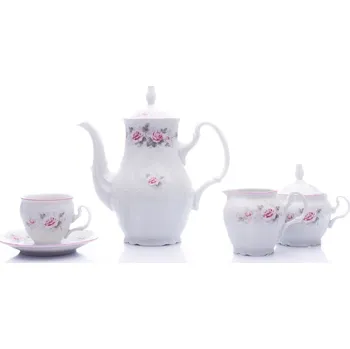 Kávová souprava, český porcelán, 170 ml, Bernadotte, růže, růžová linka, 15 d., Thun 1794