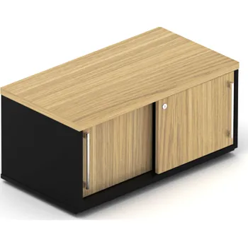 Policová skříň NABYTEK-DESIGNOVY.CZ - DE181DP - Skříň kancelářská EPIC, posuvné dveře, 1 police, šířka 80/120 cm, výška 38,9cm, dub/černá