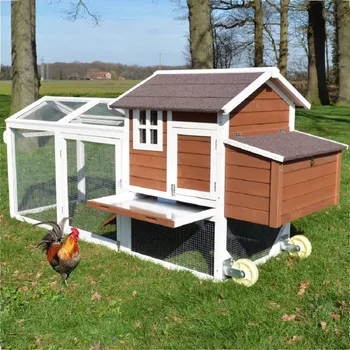 PRODUMAZAHRADU Kvalitní kurník s výběhem pro 8 - 9 slepic na kolečkách z borového dřeva. Mobilní, 250x80x120cm