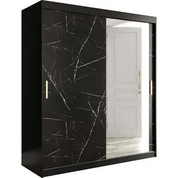 Šatní skříň Skříň MARMUR T2 180 černá/mramor černá