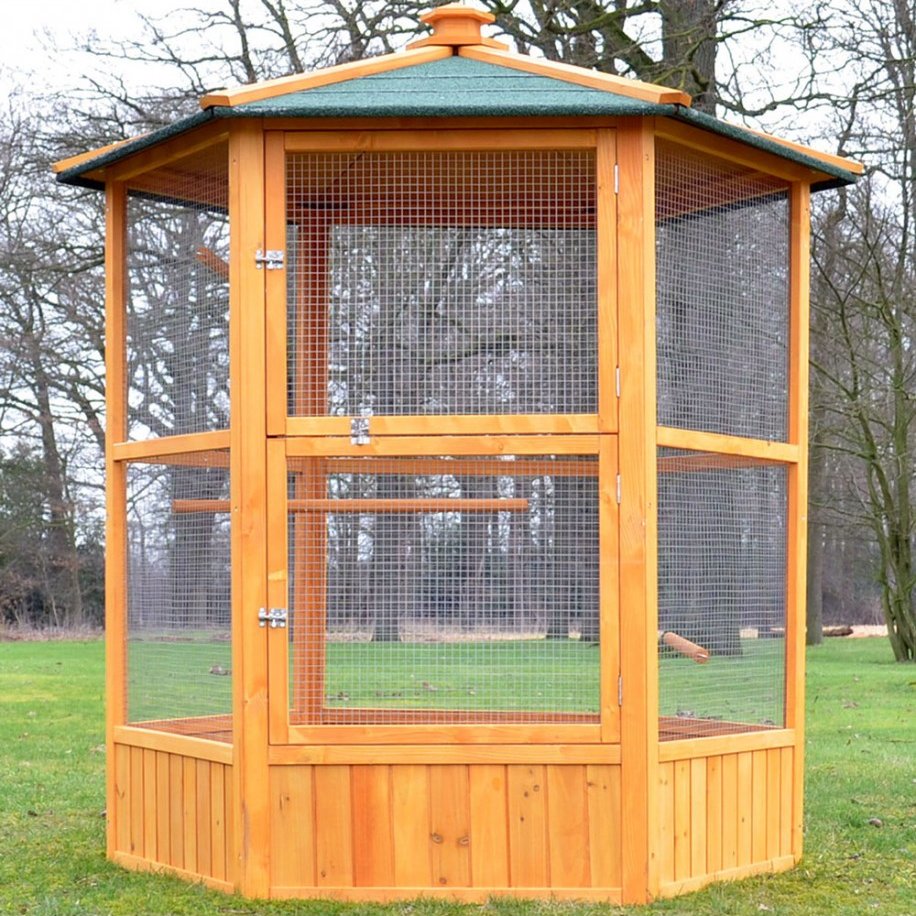 Voliéra pro ptáky - Maxi - masivní dřevo, šestihranná 160x150cm. Vhodná pro papoušky, hlodavce i kočky.