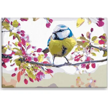 Dětské zboží Malování podle čísel - Jarní ptáček - 60x40 cm, bez dřevěného rámu - CZ výroba