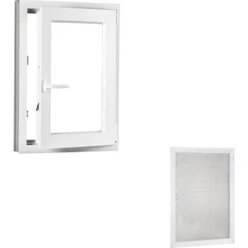Okno Sada plastové okno 80x120, pravá, otevíravé i sklopné, bíle + hliníková síť proti hmyzu