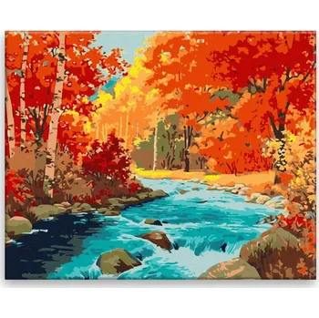 Dětské zboží Malování podle čísel - Pestrá podzimní krajina - 50x40 cm, bez dřevěného rámu - CZ výroba
