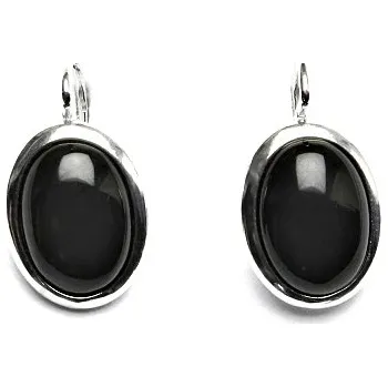 Náušnice Stříbrné náušnice, přírodní onyx ,černý achát, 14 x 10 mm, NK 1454