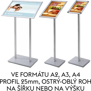 Reklamní Menu Board stojan Standard s klaprámem profil (šíře rámu) 25mm Formát A4, oblý roh (MBA4R25)