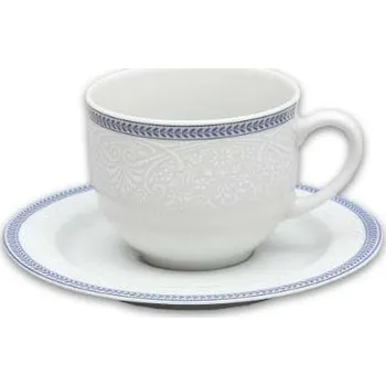 Šálek s podšálkem, Thun, OPAL, Bílá krajka s modrým lemem, 270 ml, 12 ks