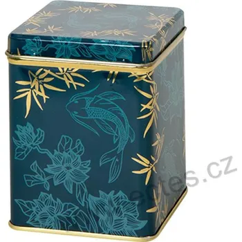 Dóza na potraviny KOI tyrkysová plechová dóza na čaj 7420 ryby koi a lotosové květy