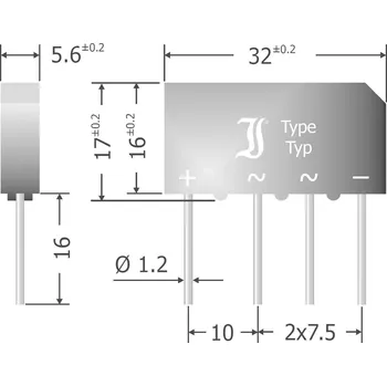Elektronická stavebnice Diotec B500C5000-3300A můstkový usměrňovač SIL-4 1000 V 5 A jednofázové