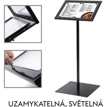 Reklamní Menu Board stojan s uzamykatelnou vitrínou černý Formát A3 (2xA4), bez osvětlení (MBSCZN2xA4C9005)