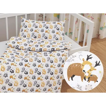 Povlečení Dětské bavlněné povlečení do postýlky Sandra SA-223 Zvířátka s mláďátky Do postýlky 90x120 a 40x60 cm