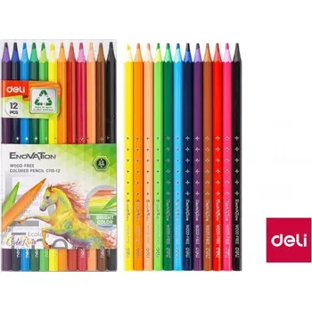 Pastelka Pastelky DELI šestihranné bezdřevé celobarevné 12 barev Enovation EC110-12