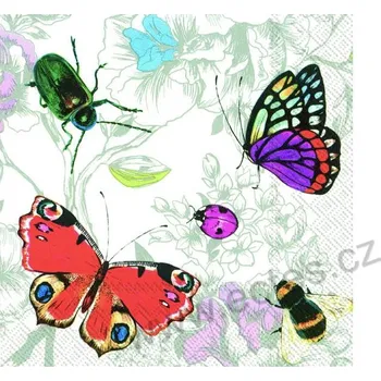 Papírový ubrousek IHR GLORIOUS SHOW barevné papírové dezertní ubrousky motýli, čmelák i beruška na květech 20 ks