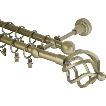 Garnýž kovová 480 cm dvouřadá - dvojitá 16 koule azur zlatá antik