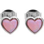 Stříbrné náušnice puzety malý srdcový růžový opál bez krystalů (Stříbro 925/1000)