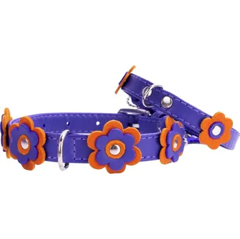 Obojek pro psa WAU DOG Kožený obojek s kytičkami fialový Obvod krku: 21-29 cm, šířka: 12 mm