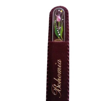 Skleněný pilníček na nehty, čirý podklad s křišťály Swarovski Elements®, Tulipán - 110 mm