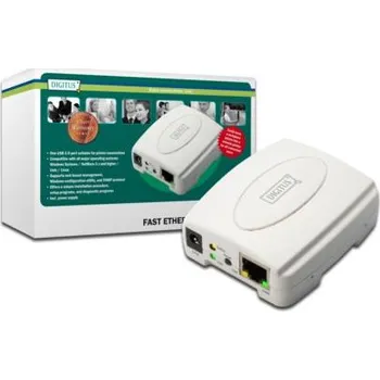 USB hub Digitus Tiskový server USB, 1 port, 1x RJ45, 1x USB A, USB 2.0 Pro všechny běžné O/STiskový server USB, 1 port, 1x RJ45, 1x USB A,