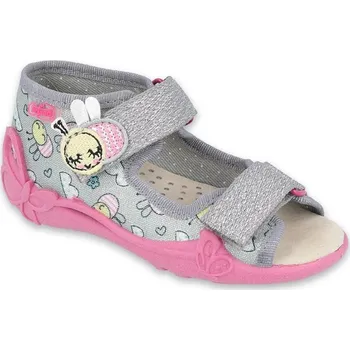 Dívčí sandály Sandálky bačkůrky Befado Papi 342P027 stříbrné s růžovou s včeličkami s koženou stélkou velikost: 20