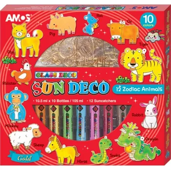 Amos Barvy na sklo sada 10 barev 10,5 ml + 12 sklíček ZVÍŘATA