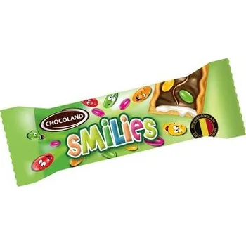 Sušenka SMILIES 27 g s čokoloádovým dražé- kokosová (sušenka s krémem s kokosovou příchutí / s belgickou čokoládou / s čokoloádovým dražé)